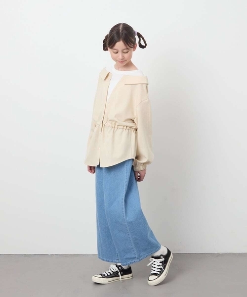 a.v.v（アーヴェヴェ）の「【接触冷感/ジメジメ対策】[140-150]タックワイドパンツ（デニムパンツ・キッズ・ブラック/ライトブルー/チャコールグレー・140/150）」の4枚目の写真