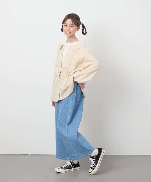 a.v.v（アーヴェヴェ）の「【接触冷感/ジメジメ対策】[140-150]タックワイドパンツ（デニムパンツ・キッズ・ブラック/ライトブルー/チャコールグレー・140/150）」の5枚目の写真