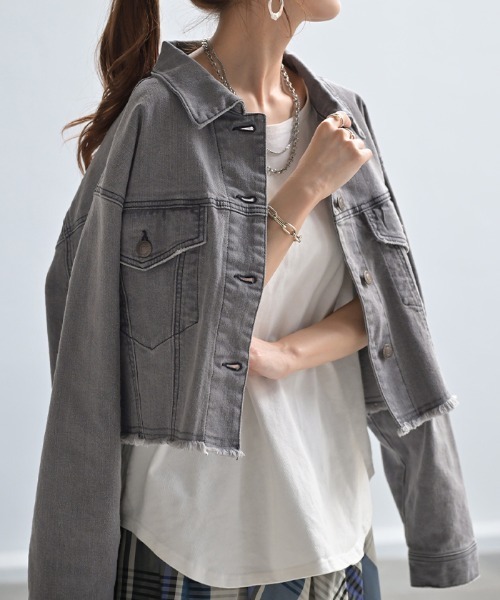 洗練ショート丈 クロップドGジャン（デニムジャケット）｜HUG.U