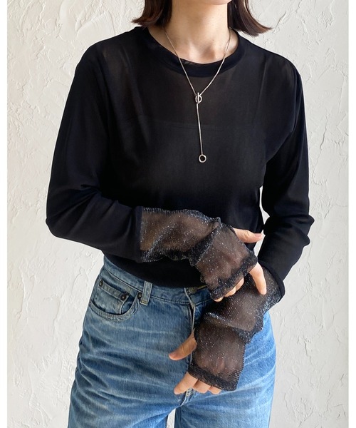 She's Closet(シーズクローゼット)の「フィンガーホール配色長袖切り替えラメシアートップス(Tシャツ/カットソー・レディース・チャコールグレー/ブラック/オフホワイト/アイボリー/サンドベージュ・FREE)」の7枚目の写真
