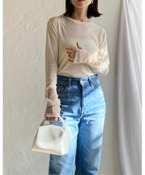 She's Closet(シーズクローゼット)の「フィンガーホール配色長袖切り替えラメシアートップス(Tシャツ/カットソー・レディース・チャコールグレー/ブラック/オフホワイト/アイボリー/サンドベージュ・FREE)」の16枚目の写真