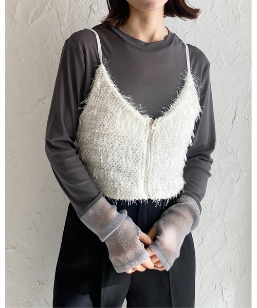 She's Closet(シーズクローゼット)の「フィンガーホール配色長袖切り替えラメシアートップス(Tシャツ/カットソー・レディース・チャコールグレー/ブラック/オフホワイト/アイボリー/サンドベージュ・FREE)」の20枚目の写真