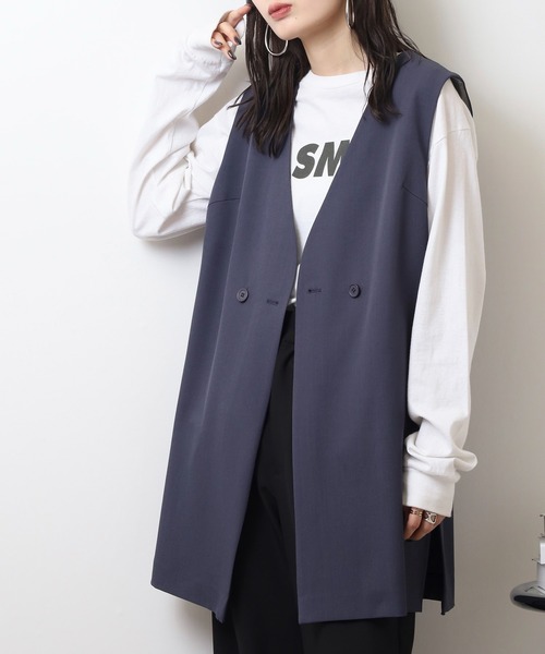 EGLANTINE(エグランティーヌ)の「EGLANTINE ノーカラージレ(ベスト・レディース・ネイビー/ベージュ/チャコールグレー・40)」の10枚目の写真