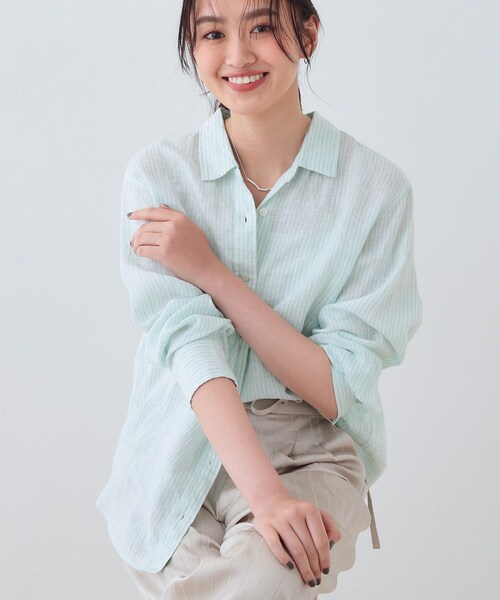 INDIVI(インディヴィ)の「【毎年人気!/フレンチリネン】ベーシックシャツ(シャツ/ブラウス・レディース・ホワイト/チャコールグレー/ネイビー/オレンジ/グリーン/ナチュラル/ブラック系2/グリーン系3・38/34/03/05/12/15 /13)」の7枚目の写真
