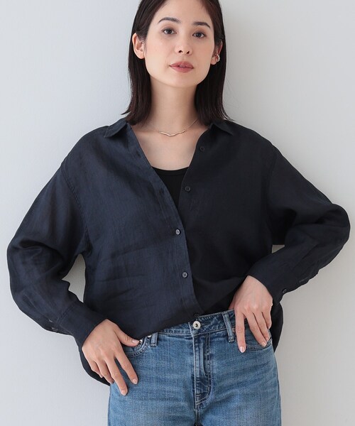 INDIVI(インディヴィ)の「【毎年人気!/フレンチリネン】ベーシックシャツ(シャツ/ブラウス・レディース・ホワイト/チャコールグレー/ネイビー/オレンジ/グリーン/ナチュラル/ブラック系2/グリーン系3・38/34/03/05/12/15 /13)」の8枚目の写真