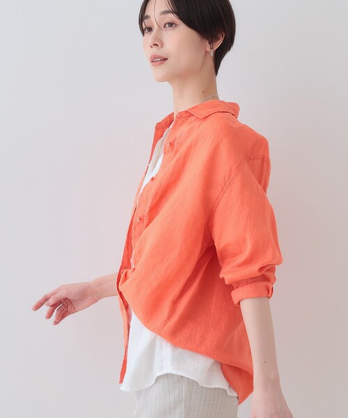INDIVI(インディヴィ)の「【毎年人気!/フレンチリネン】ベーシックシャツ(シャツ/ブラウス・レディース・ホワイト/チャコールグレー/ネイビー/オレンジ/グリーン/ナチュラル/ブラック系2/グリーン系3・38/34/03/05/12/15 /13)」の13枚目の写真