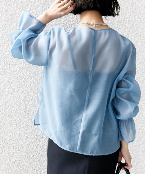 SHIPS◆22SS/ツイードプルオーバーブラウス/M/コットン/GRY/311-10-0661-1294 セール】オーガンジー 袖 ゴム ブラウス（シャツ/ブラウス