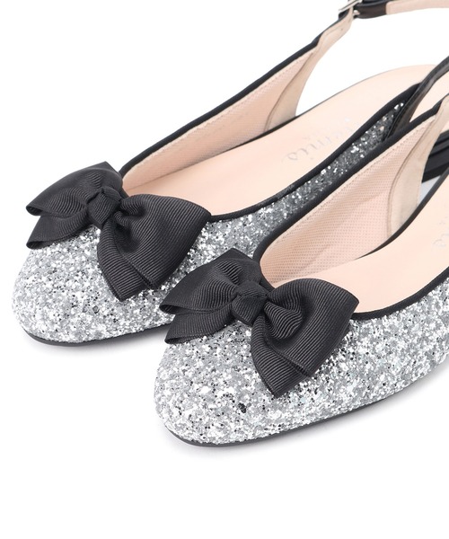 ビッグリボン グリッターバックバンドフラットパンプス（パンプス