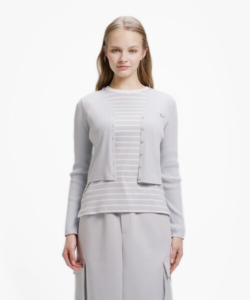 LACOSTE（ラコステ）の「UVカット クールマックスリブニットカーディガン（カーディガン/ボレロ・レディース・グリーン/ホワイト/ブラック/スカイブルー/ライトグレー・40/36/38/34）」の3枚目の写真