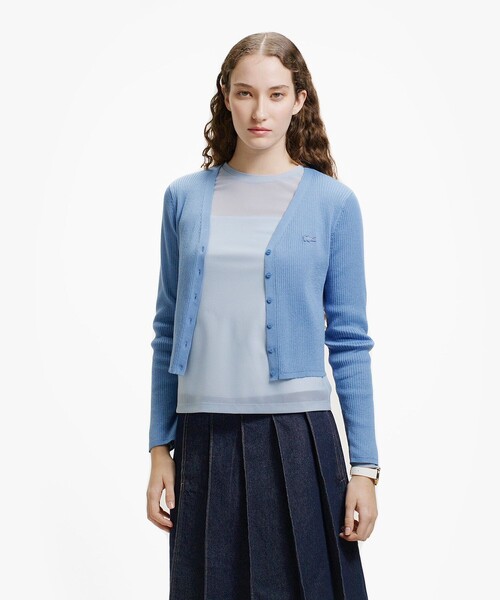 LACOSTE（ラコステ）の「UVカット クールマックスリブニットカーディガン（カーディガン/ボレロ・レディース・グリーン/ホワイト/ブラック/スカイブルー/ライトグレー・40/36/38/34）」の5枚目の写真