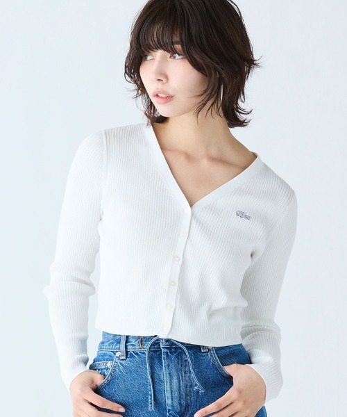 LACOSTE(ラコステ)の「UVカット クールマックスリブニットカーディガン(カーディガン/ボレロ・レディース・グリーン/ホワイト/ブラック・40/36/38/34)」の2枚目の写真