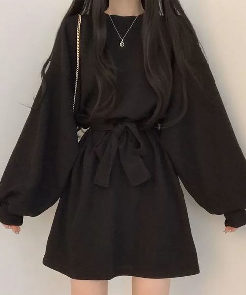 blackdia ocean(ブラックダイヤオーシャン)の「blackdia ocean ボリュームスリーブ ウエストマークワンピース(ワンピース・レディース・ブラック/ブラウン/オレンジ・MEDIUM/SMALL)」の4枚目の写真
