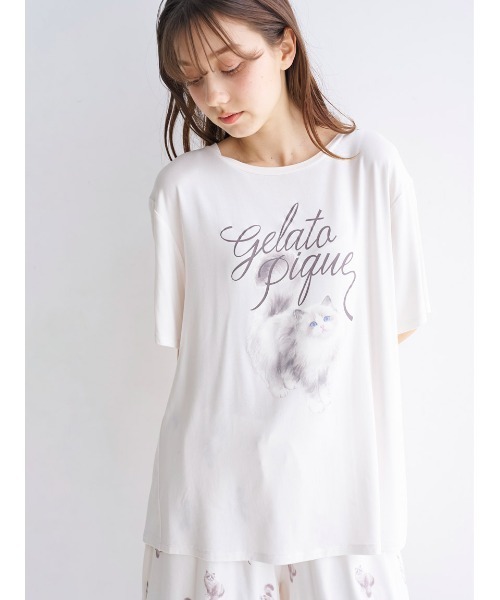 セール】CAT柄ワンポイントTシャツ（ルームウェア/パジャマ