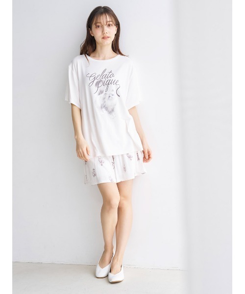ONLINE限定】CAT柄ワンポイントTシャツ&ロングパンツセット