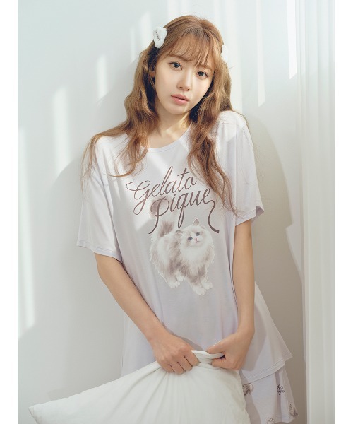 セール】CAT柄ワンポイントTシャツ（ルームウェア/パジャマ