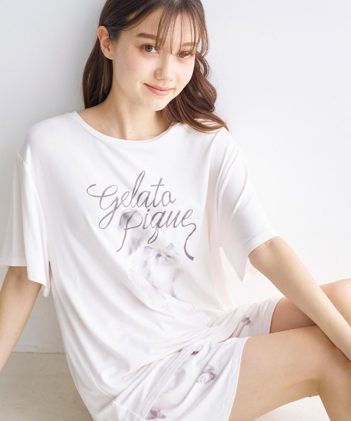 セール】CAT柄ワンポイントTシャツ（ルームウェア/パジャマ