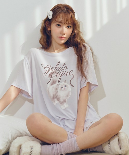 セール】CAT柄ワンポイントTシャツ（ルームウェア/パジャマ