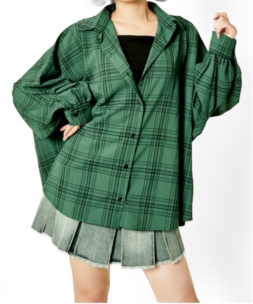 GORGE(ゴージ)の「《インナーSET×ルーズシルエット》レディース チェックシャツ タンク付き 春夏秋対応(シャツ/ブラウス・レディース・アイボリー/ブラック/オフホワイト/グレー/グリーン/モカ・F)」の6枚目の写真