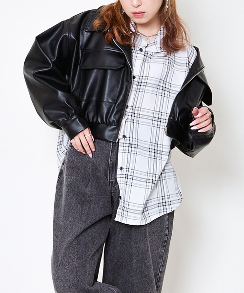 GORGE(ゴージ)の「《インナーSET×ルーズシルエット》レディース チェックシャツ タンク付き 春夏秋対応(シャツ/ブラウス・レディース・アイボリー/ブラック/オフホワイト/グレー/グリーン/モカ・F)」の13枚目の写真