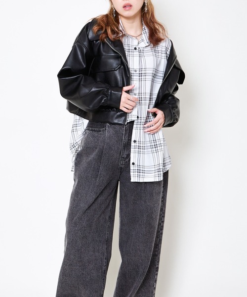 GORGE(ゴージ)の「《インナーSET×ルーズシルエット》レディース チェックシャツ タンク付き 春夏秋対応(シャツ/ブラウス・レディース・アイボリー/ブラック/オフホワイト/グレー/グリーン/モカ・F)」の14枚目の写真
