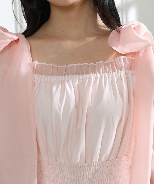 Lace Ladies(レースレディース)の「肩リボン シフォン オフショルダー ギャザー ワンピース(ワンピース・レディース・グレー/ブラック/ピンク・FREE)」の19枚目の写真