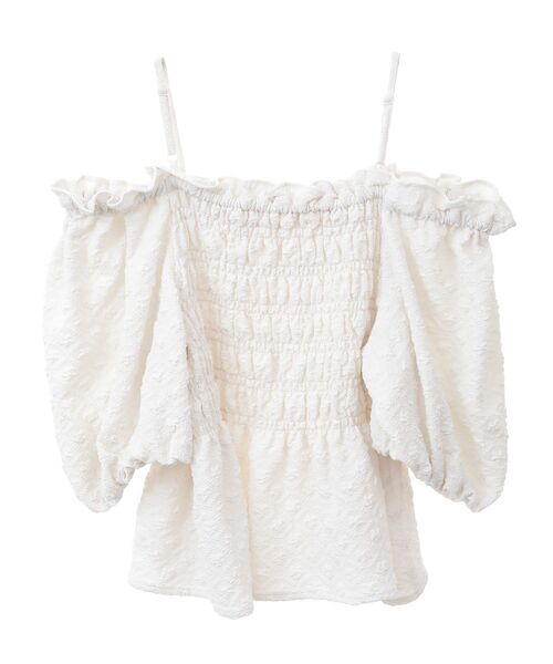 earth music&ecology(アースミュージックアンドエコロジー)の「2wayオフショルジャガードブラウス(シャツ/ブラウス・レディース・ピンク/アイボリー/ミント・FREE)」の4枚目の写真