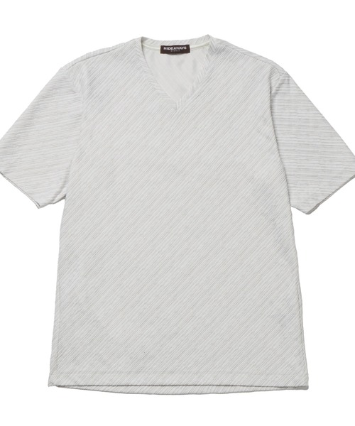 HIDEAWAYS NICOLE（ハイダウェイニコル）の「バイヤスジャカードＶネック半袖プルオーバー（Tシャツ/カットソー・メンズ・サックスブルー/ホワイト×ブラック/ホワイト×グレー/ブラック×ホワイト・MEDIUM/LARGE/X-LARGE）」の2枚目の写真