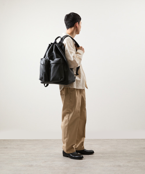 SLOW（スロウ）の「SLOW スロウ / shrink-draw string day pack- シュリンクレザーデイパック 牛革リュックサック / 858S62R（バックパック/リュック・メンズ・ブラック・FREE）」の16枚目の写真