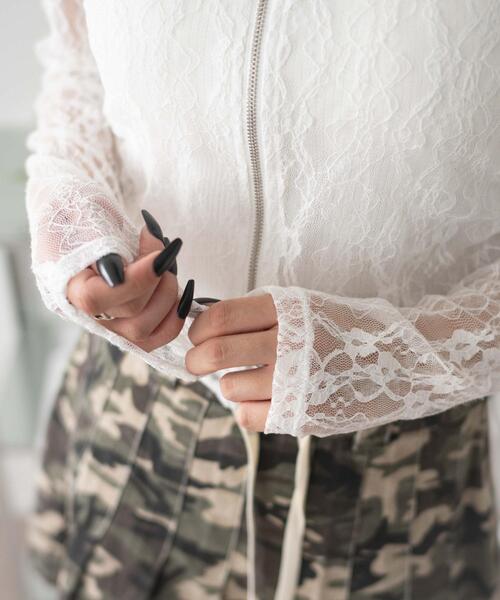 WEGO（ウィゴー）の「WEGO/レースダブルジップパーカー（カーディガン/ボレロ・レディース・ホワイト/ブラック・FREE）」の10枚目の写真