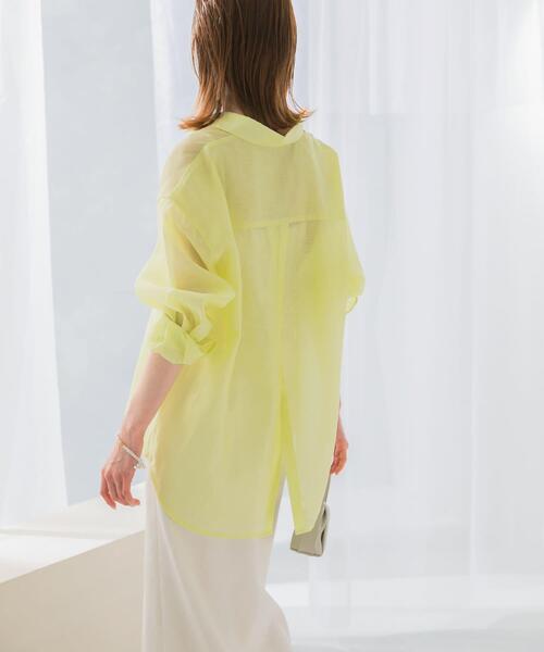 URBAN RESEARCH ROSSO WOMEN（アーバンリサーチ　ロッソ）の「リネンタッチイージーケアオーバーシャツ（シャツ/ブラウス・レディース・イエロー系その他/ホワイト/ブルー/ネイビー・FREE）」の4枚目の写真