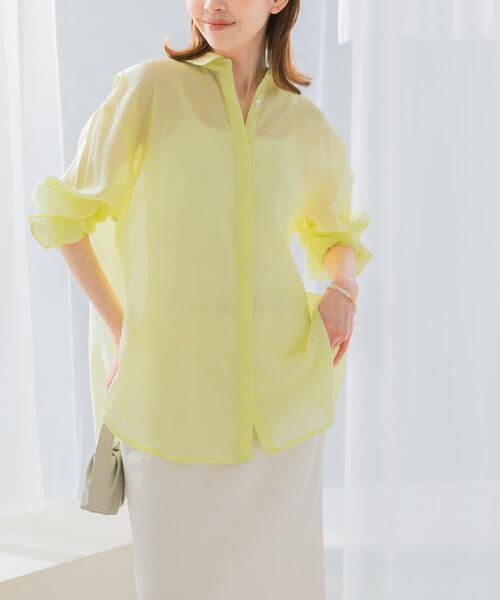 URBAN RESEARCH ROSSO WOMEN（アーバンリサーチ　ロッソ）の「リネンタッチイージーケアオーバーシャツ（シャツ/ブラウス・レディース・イエロー系その他/ホワイト/ブルー/ネイビー・FREE）」の12枚目の写真