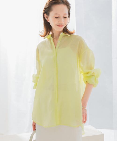 URBAN RESEARCH ROSSO WOMEN（アーバンリサーチ　ロッソ）の「リネンタッチイージーケアオーバーシャツ（シャツ/ブラウス・レディース・イエロー系その他/ホワイト/ブルー/ネイビー・FREE）」の13枚目の写真