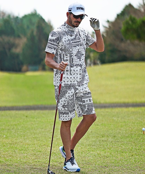 DIVINER GOLF】ペイズリー柄半袖モックネックセットアップ メンズ