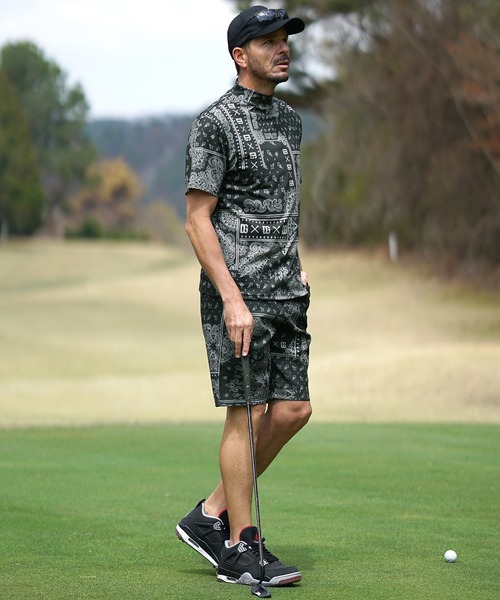 ⭐️新品未使用　fr2ゴルフ ペイズリー柄　モックネック　サイズM DIVINER GOLF】ペイズリー柄半袖モックネックセットアップ メンズ