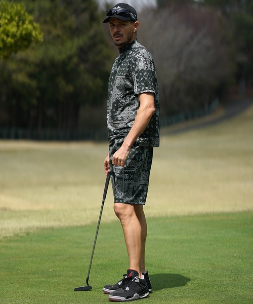 DIVINER GOLF】ペイズリー柄半袖モックネックセットアップ メンズ