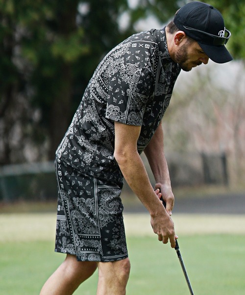DIVINER GOLF】ペイズリー柄半袖モックネックセットアップ メンズ