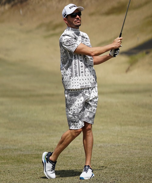 DIVINER GOLF】ペイズリー柄半袖モックネックセットアップ メンズ