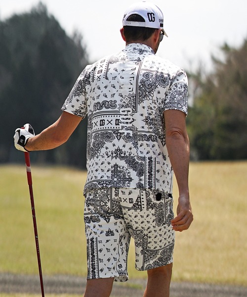 DIVINER GOLF】ペイズリー柄半袖モックネックセットアップ メンズ