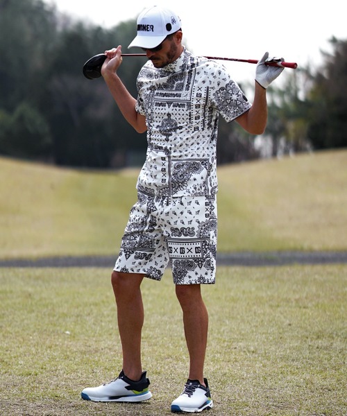 ⭐️新品未使用　fr2ゴルフ ペイズリー柄　モックネック　サイズM DIVINER GOLF】ペイズリー柄半袖モックネックセットアップ メンズ