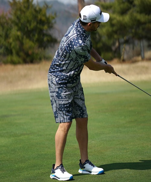 DIVINER GOLF】ペイズリー柄半袖モックネックセットアップ メンズ