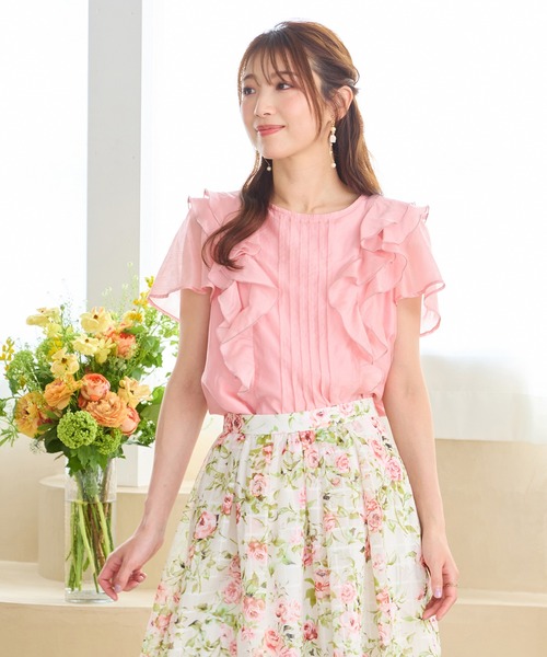 Rose Tiara（ローズティアラ）の「【手洗いOK】ピンタックフリルブラウス（シャツ/ブラウス・レディース・ピンク/ブラウン/ネイビー・38/46/42）」の3枚目の写真