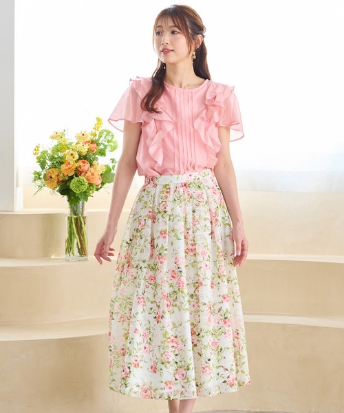 Rose Tiara（ローズティアラ）の「【手洗いOK】ピンタックフリルブラウス（シャツ/ブラウス・レディース・ピンク/ブラウン/ネイビー・38/46/42）」の6枚目の写真