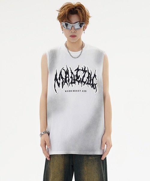 Ressaca(レサーカ)の「オーバーサイズユーズド加工刺繍ロゴノースリーブTシャツ(タンクトップ・レディース・ブラック/アイボリー/ホワイト・XL/L/M)」の8枚目の写真