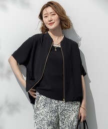 23区 S（ニジュウサンクチイサイサイズ）の「【一部店舗限定/吸水速乾/UVカット/接触冷感】ストレッチジョーゼット フレンチスリーブ ブルゾン（ブルゾン）」