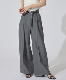 rienda | リネンライクワイドタックベルト付きパンツ(スラックス)