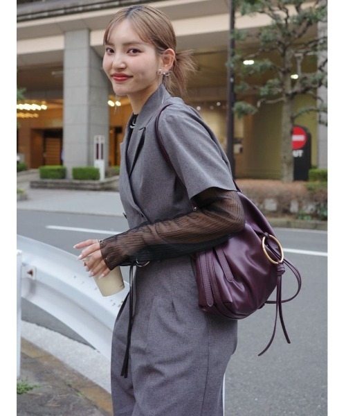 rienda（リエンダ）の「リネンライクワイドタックベルト付きパンツ（スラックス・レディース・ベージュ/グレー・SMALL/MEDIUM）」の6枚目の写真