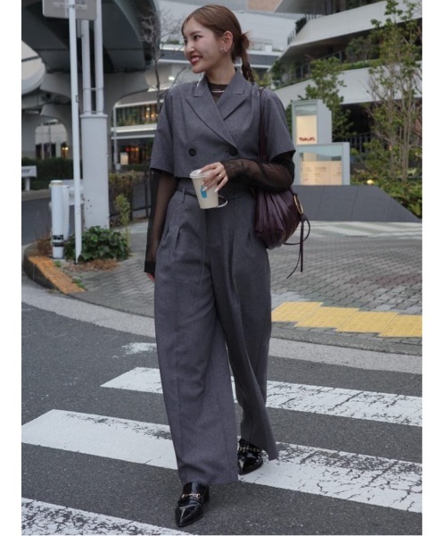 rienda（リエンダ）の「リネンライクワイドタックベルト付きパンツ（スラックス・レディース・ベージュ/グレー・SMALL/MEDIUM）」の7枚目の写真