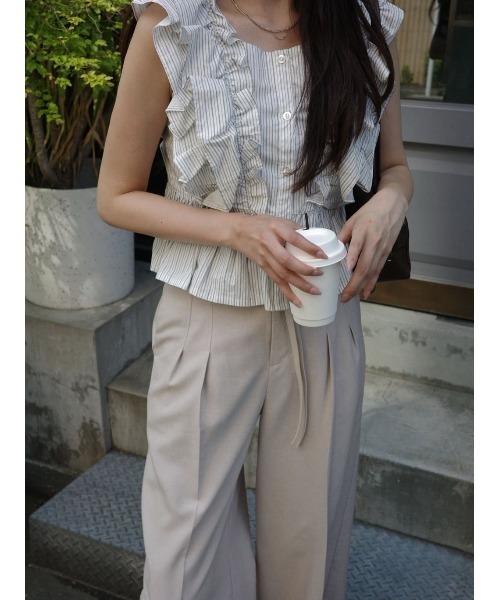 rienda（リエンダ）の「リネンライクワイドタックベルト付きパンツ（スラックス・レディース・ベージュ/グレー・SMALL/MEDIUM）」の17枚目の写真