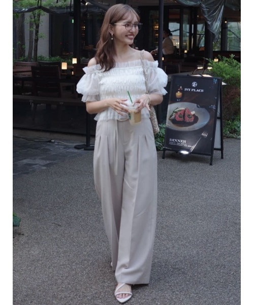 rienda（リエンダ）の「リネンライクワイドタックベルト付きパンツ（スラックス・レディース・ベージュ/グレー・SMALL/MEDIUM）」の22枚目の写真