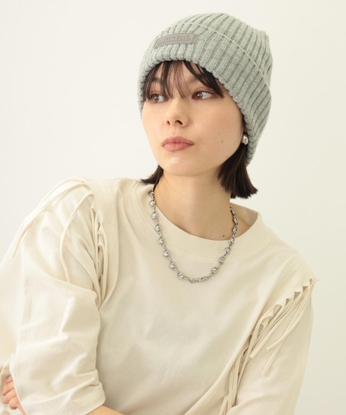 MILKFED.（ミルクフェド）の「RUBBER PATCH KNIT CAP（ニットキャップ/ビーニー・レディース・アッシュ/ブラック/ネイビー・ONE SIZE）」の3枚目の写真